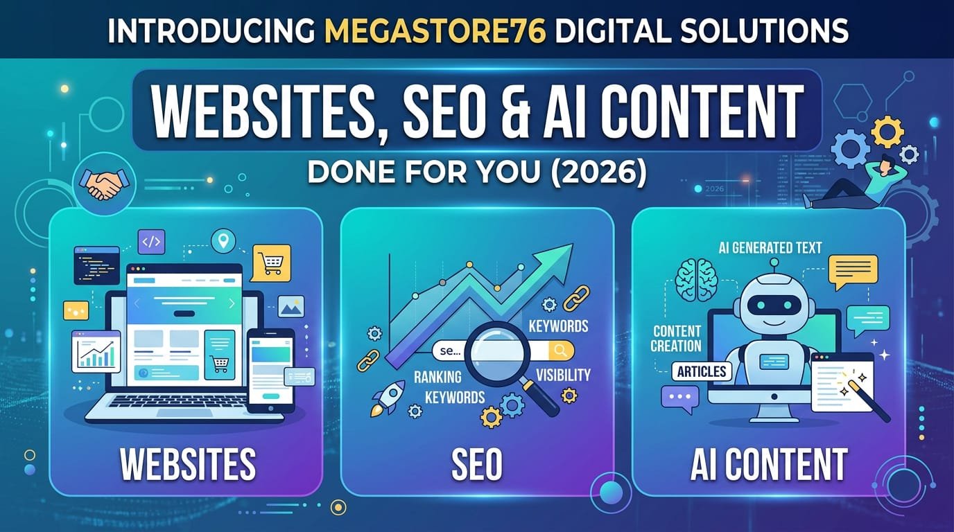 Megastore76 Digital Solutions - WordPress design, SEO, and AI content services