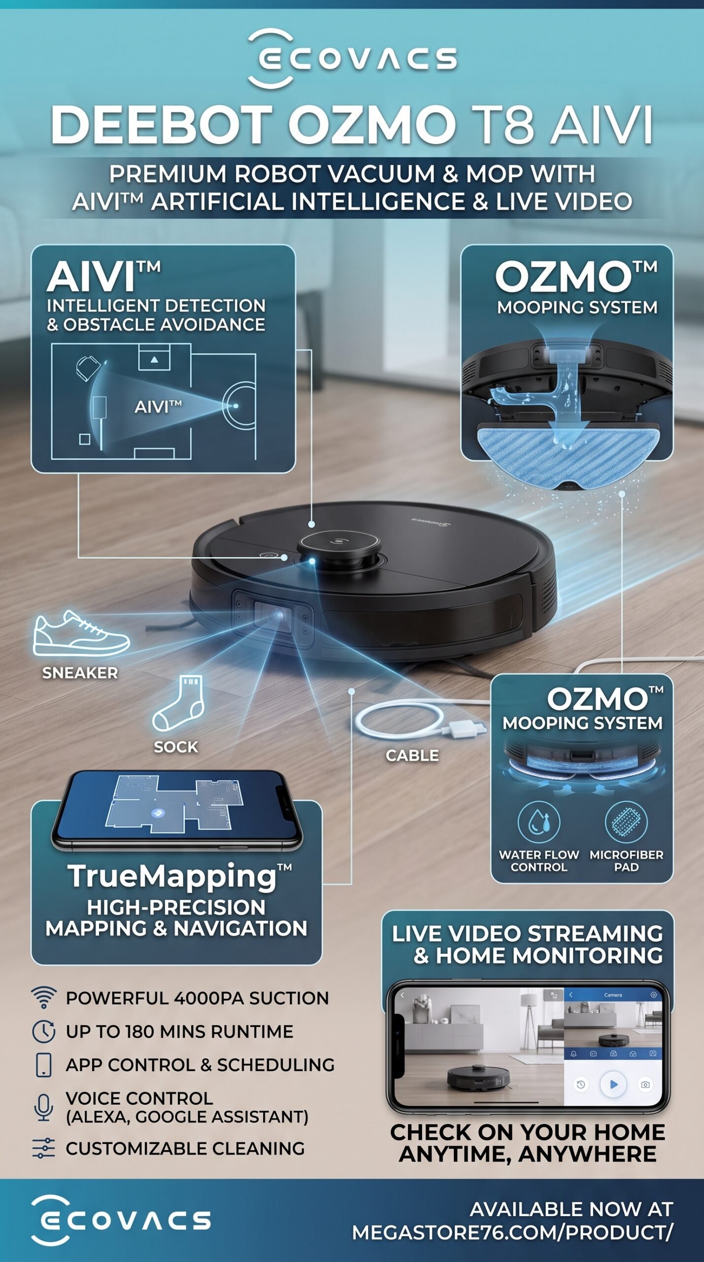Ecovacs DEEBOT OZMO T8 AIVI Robot Vacuum