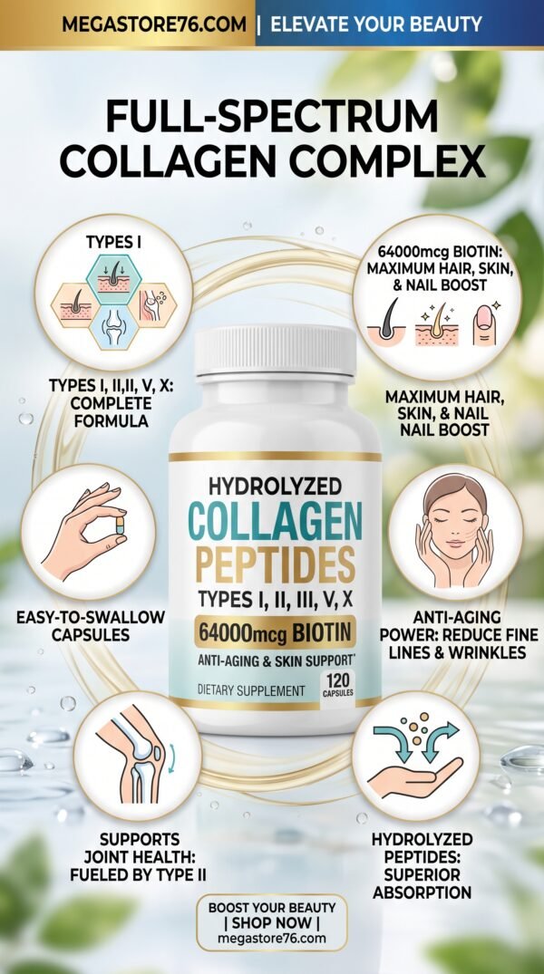 Gemini_Generated_Image_7npeoi7npeoi7npe Collagen Peptides Types I, II, III, V, X 64,000mcg Biotin Anti-Aging Skin Caps