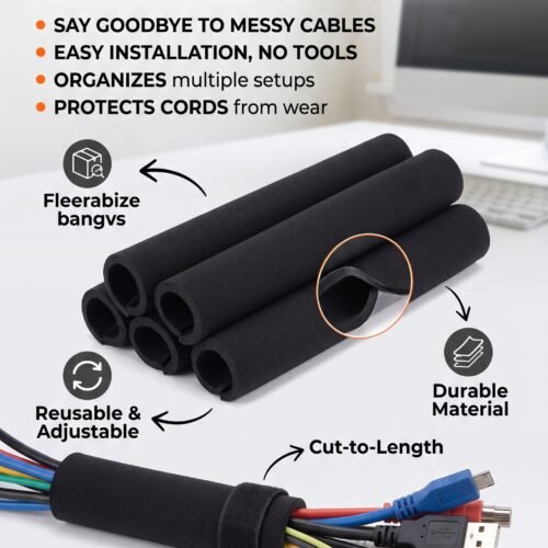 JOTO Reusable Cable Management Sleeve Kit (6-Pack)