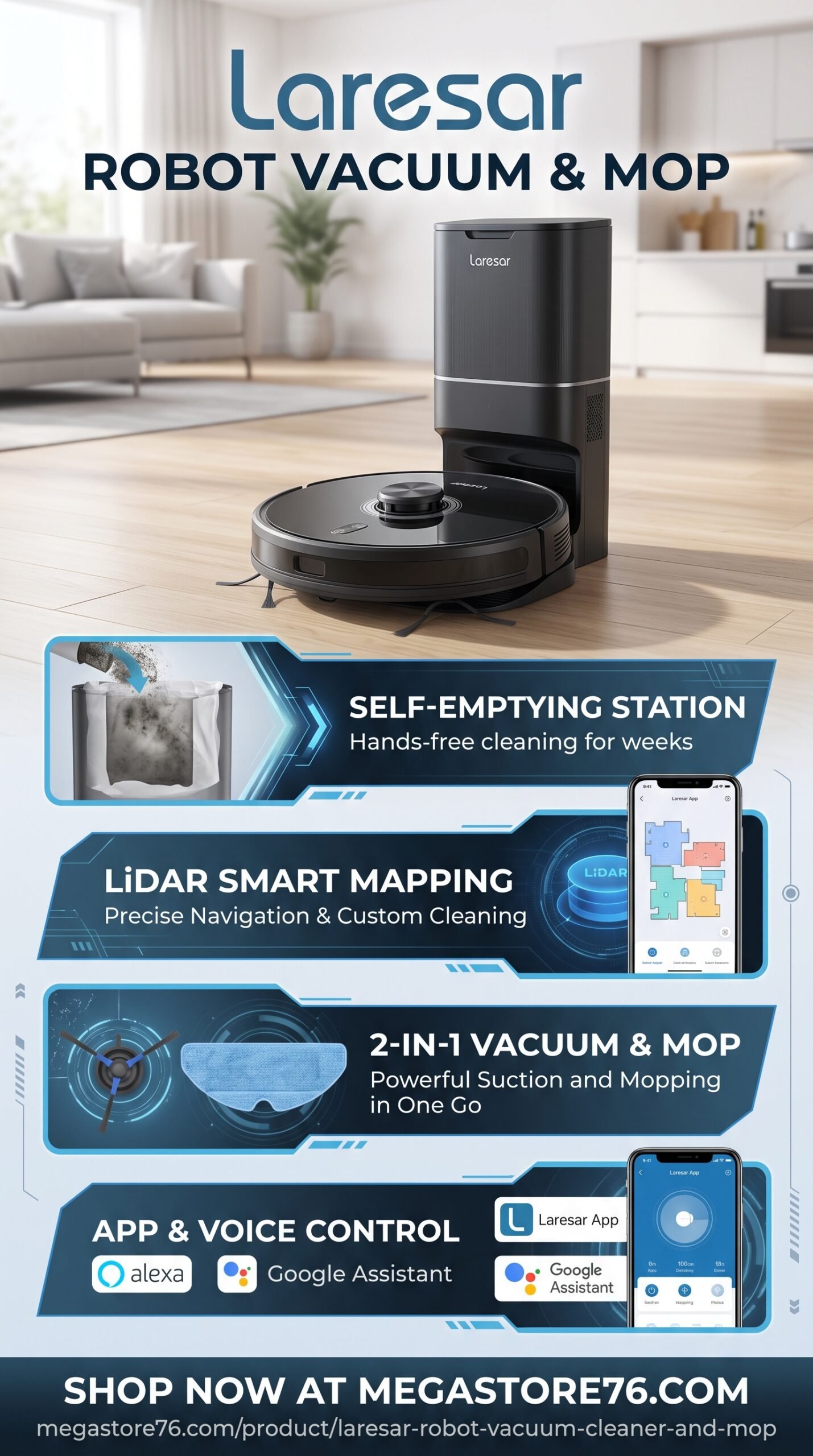 Laresar Robot Vacuum Cleaner and Mop