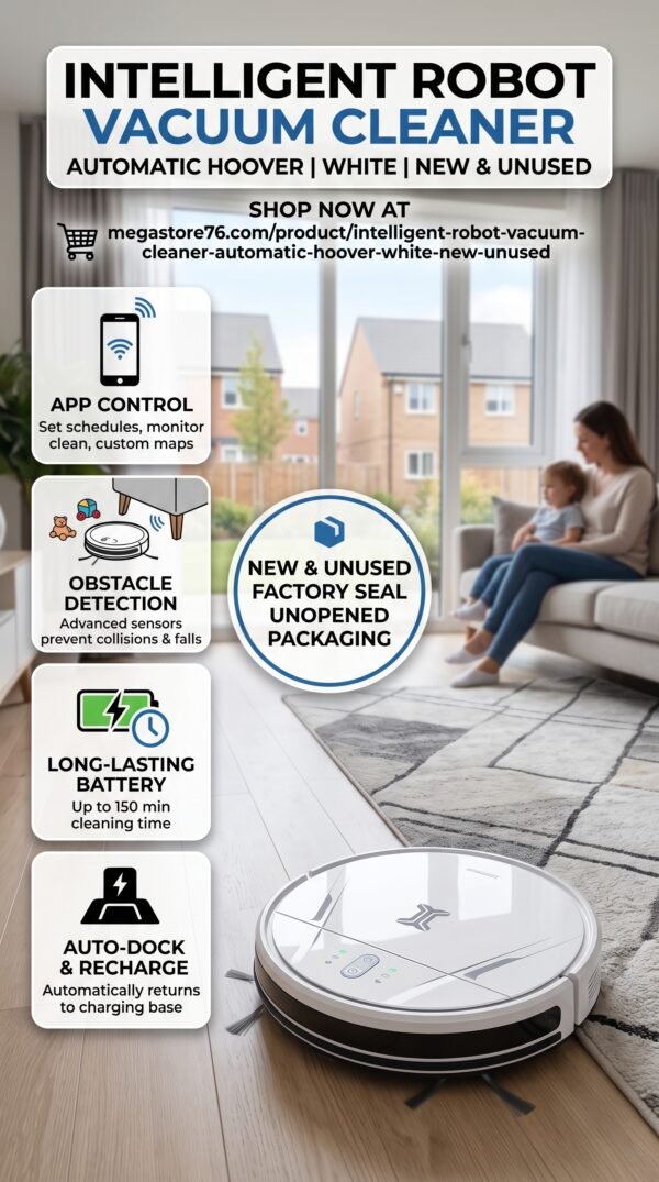 Gemini_Generated_Image_uohmg9uohmg9uohm Intelligent Robot Vacuum Cleaner – Automatic Hoover – White – New/Unused