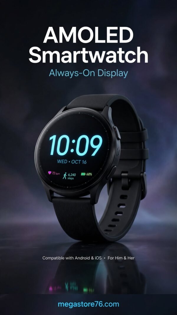 AMOLED Smartwatch - Always Show Time - for Android iOS Men Ladies
