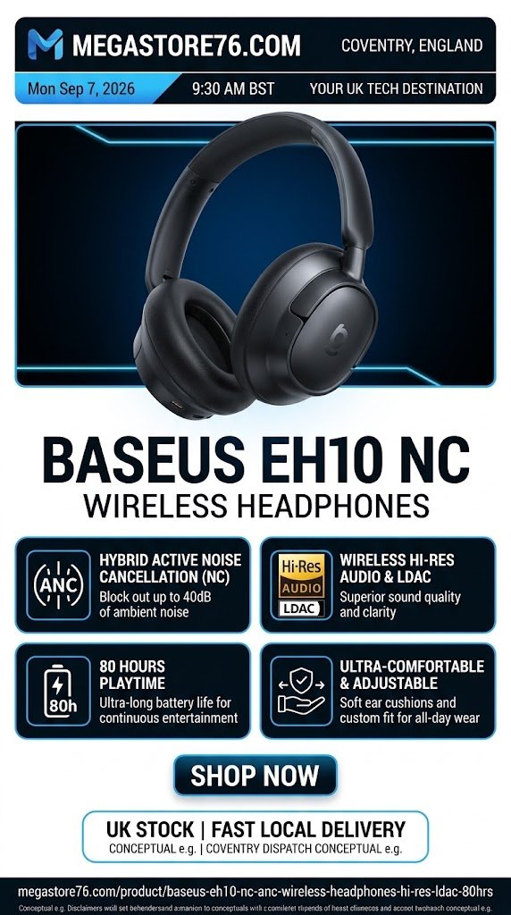 Baseus Baseus EH10 NC ANC Wireless Headphones (Hi-Res LDAC, 80Hrs)