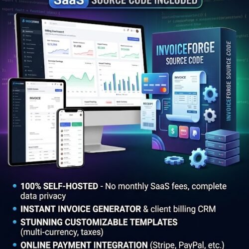 InvoiceForge self-hosted invoice generator and client manager — dashboard, invoice templates and source code pack