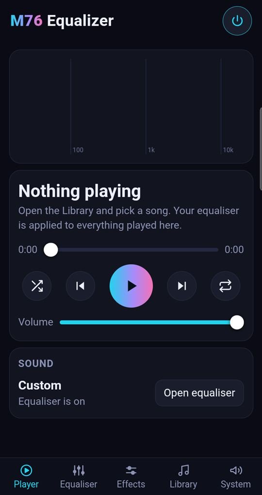 Screenshot of the Equalizer app player screen