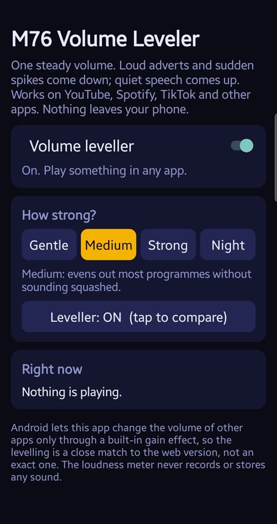 Screenshot of the Volume Leveler app home screen