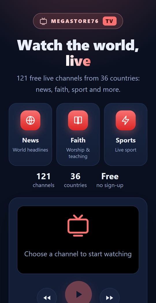 Live TV app home screen with News, Faith and Sports
