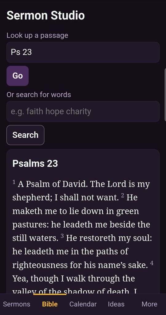 Sermon Studio Bible lookup showing Psalm 23