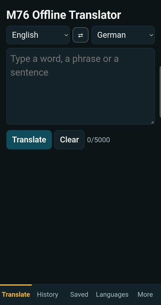 Screenshot of the Offline Translator app translate screen